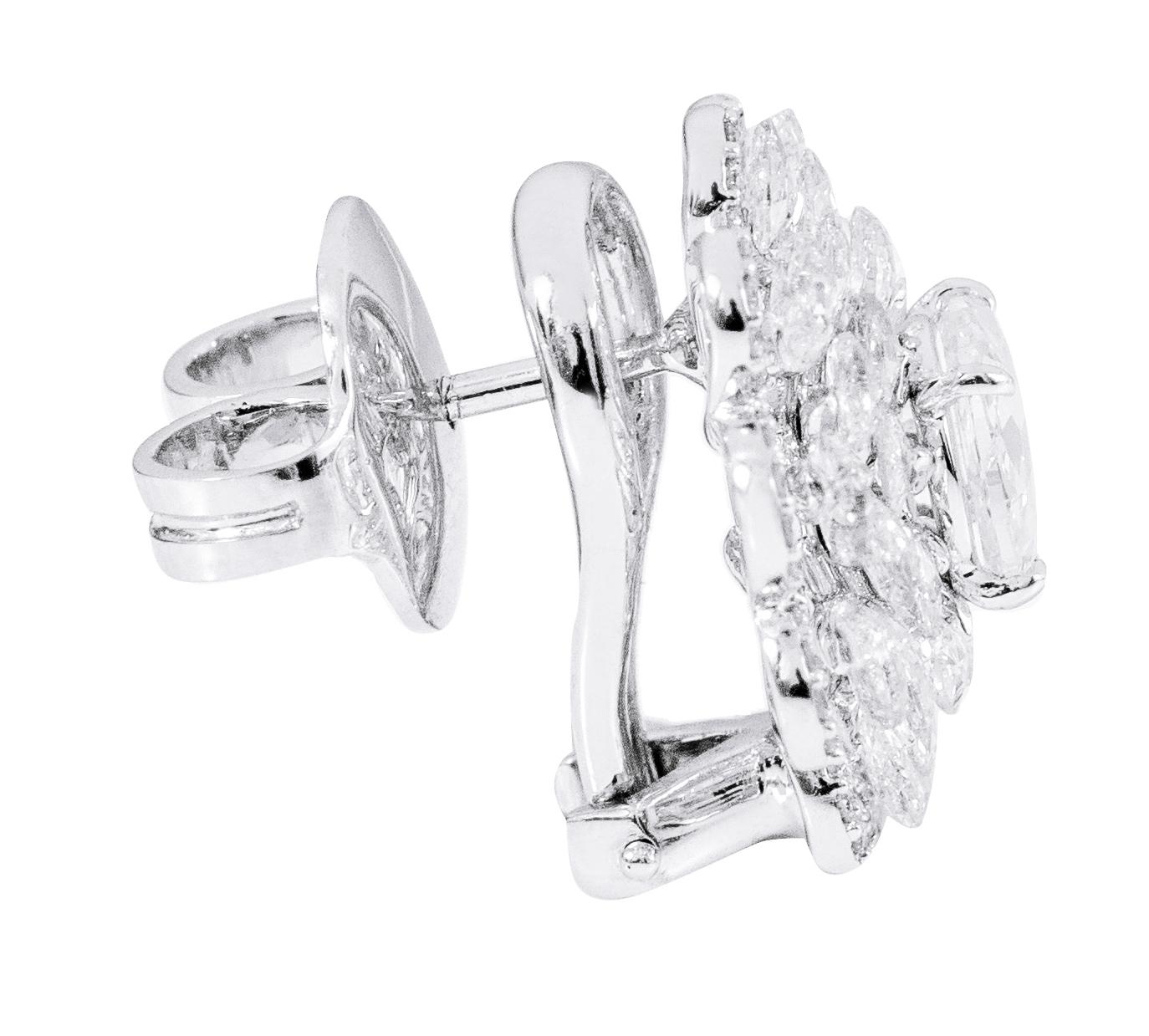 Women's 18 Karat White Gold 3.72 Carat Rose-Cut Diamond Stud Earrings For Sale