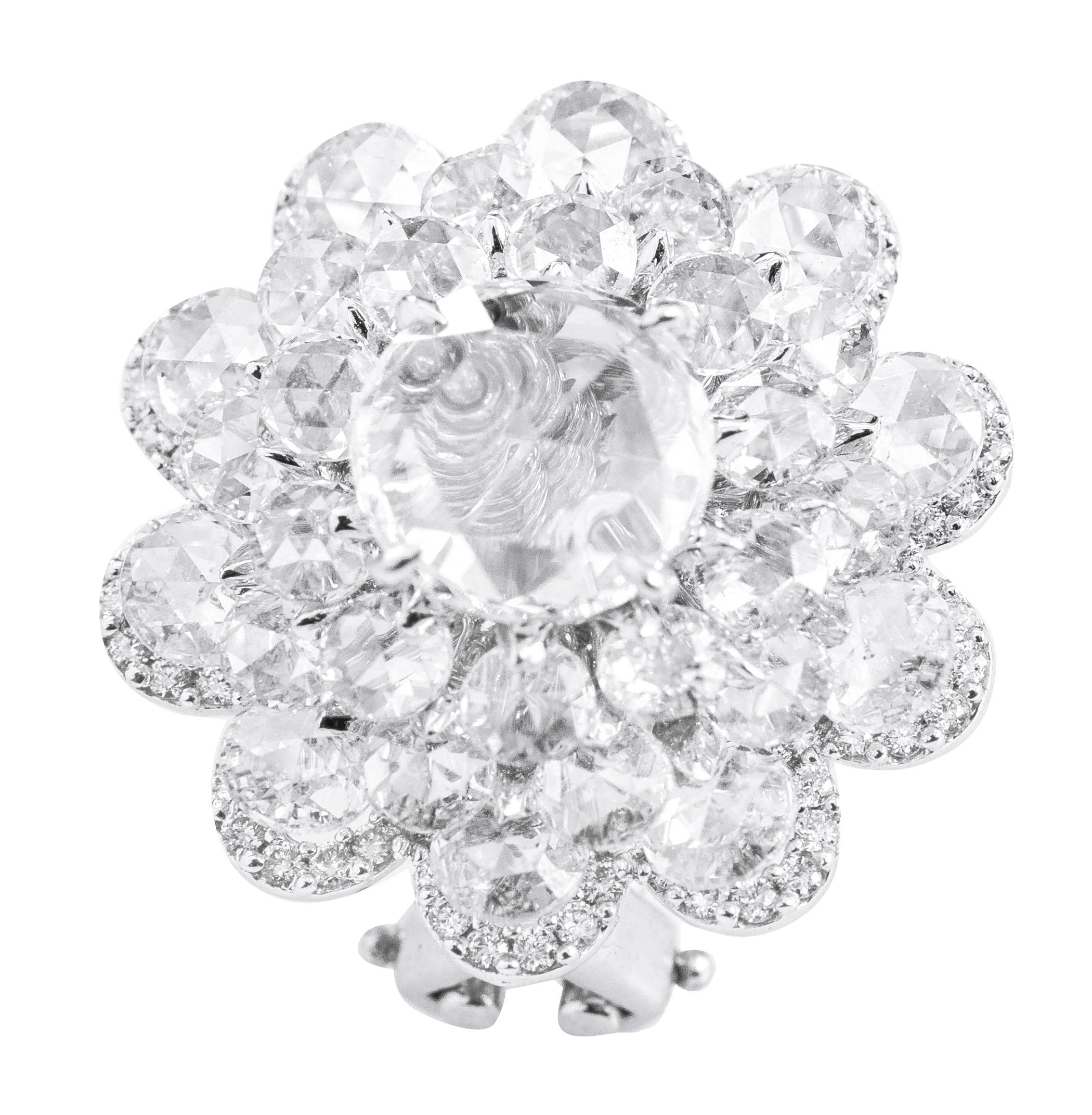 18 Karat White Gold 3.72 Carat Rose-Cut Diamond Stud Earrings For Sale 2
