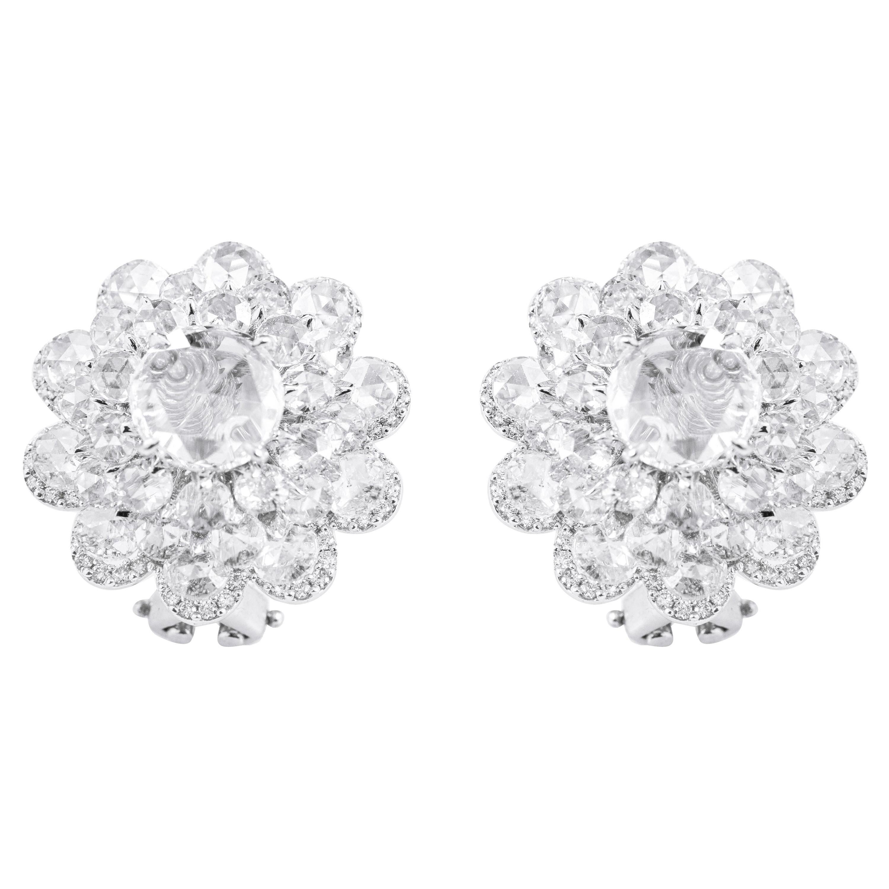 18 Karat White Gold 3.72 Carat Rose-Cut Diamond Stud Earrings