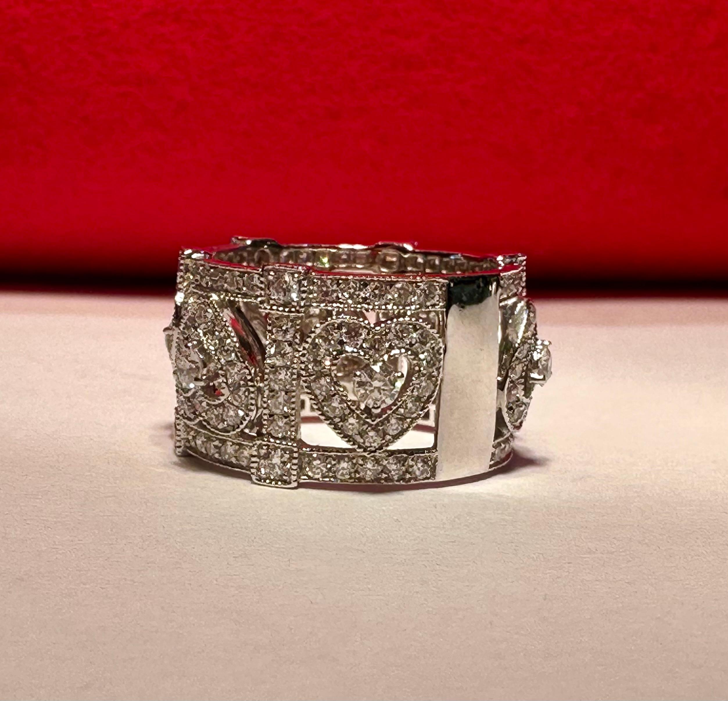 18 Karat White Gold 3.75 Carat Diamond Heart Motif Valentine Eternity Band Ring In Excellent Condition In Tustin, CA