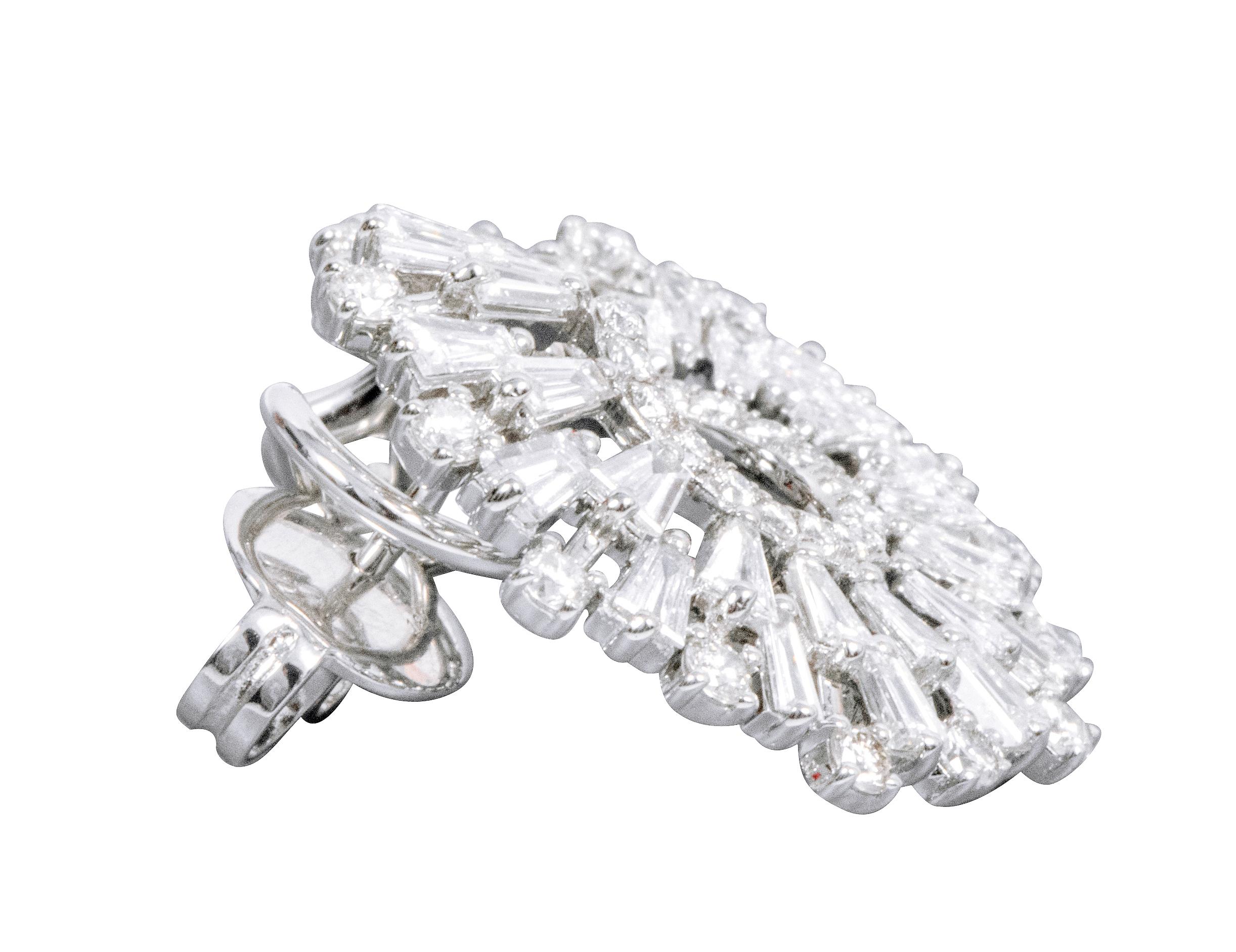 Women's 18 Karat White Gold 3.78 Carat Diamond Modified-Hoop Earrings For Sale