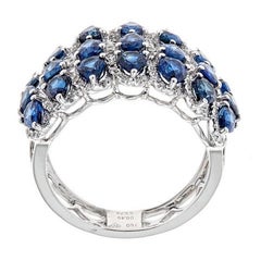 Pear Shaped Blue Sapphire and Diamond Accent Wedding ring 18k White Gold