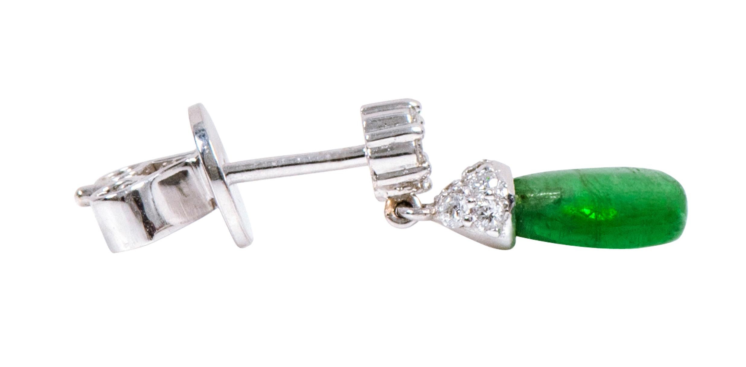 18 Karat White Gold 3.80 Carat Natural Emerald and Diamond Drop Earrings 2