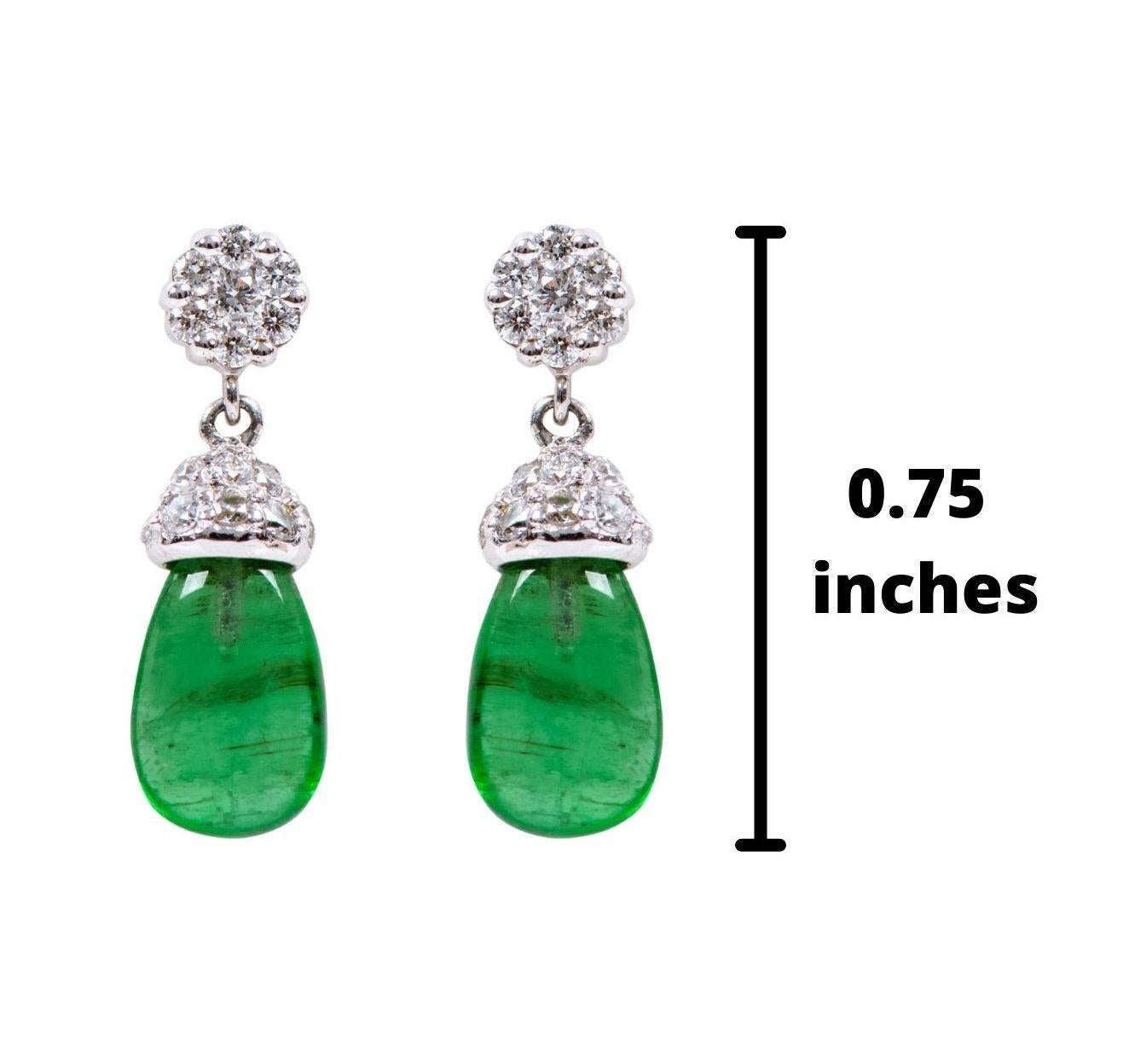 Women's 18 Karat White Gold 3.80 Carat Natural Emerald and Diamond Drop Earrings
