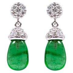 18 Karat White Gold 3.80 Carat Natural Emerald and Diamond Drop Earrings