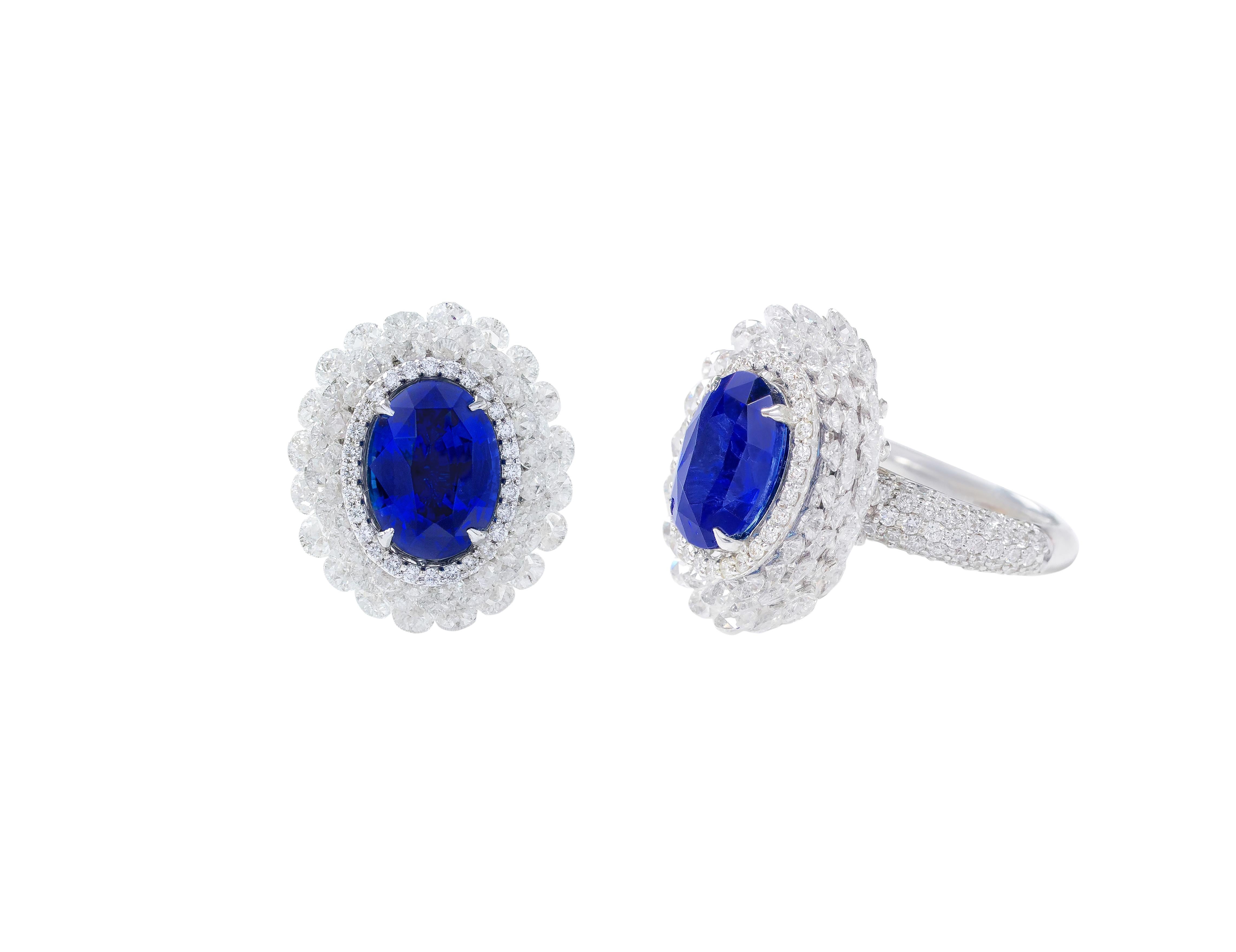 Oval Cut 18 Karat White Gold 3.80 Carat Sapphire and Diamond Cocktail Ring For Sale