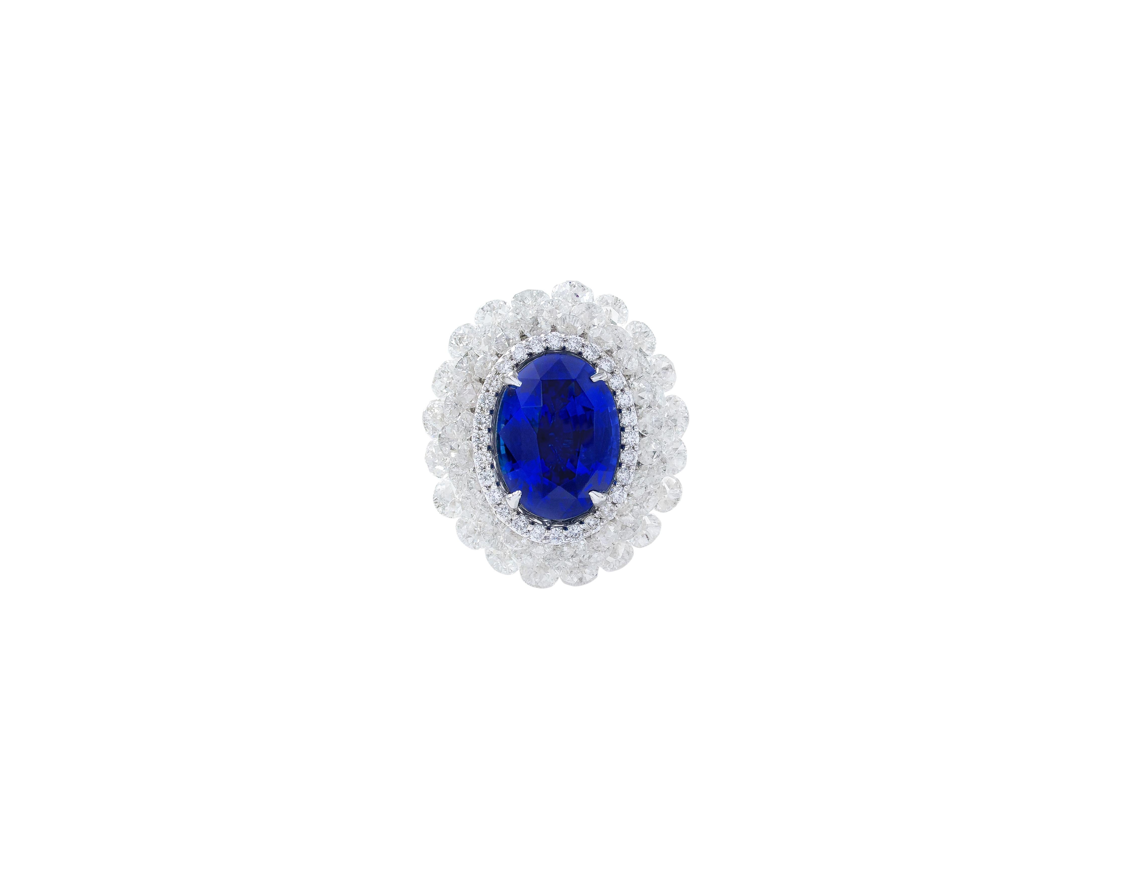 Women's 18 Karat White Gold 3.80 Carat Sapphire and Diamond Cocktail Ring For Sale