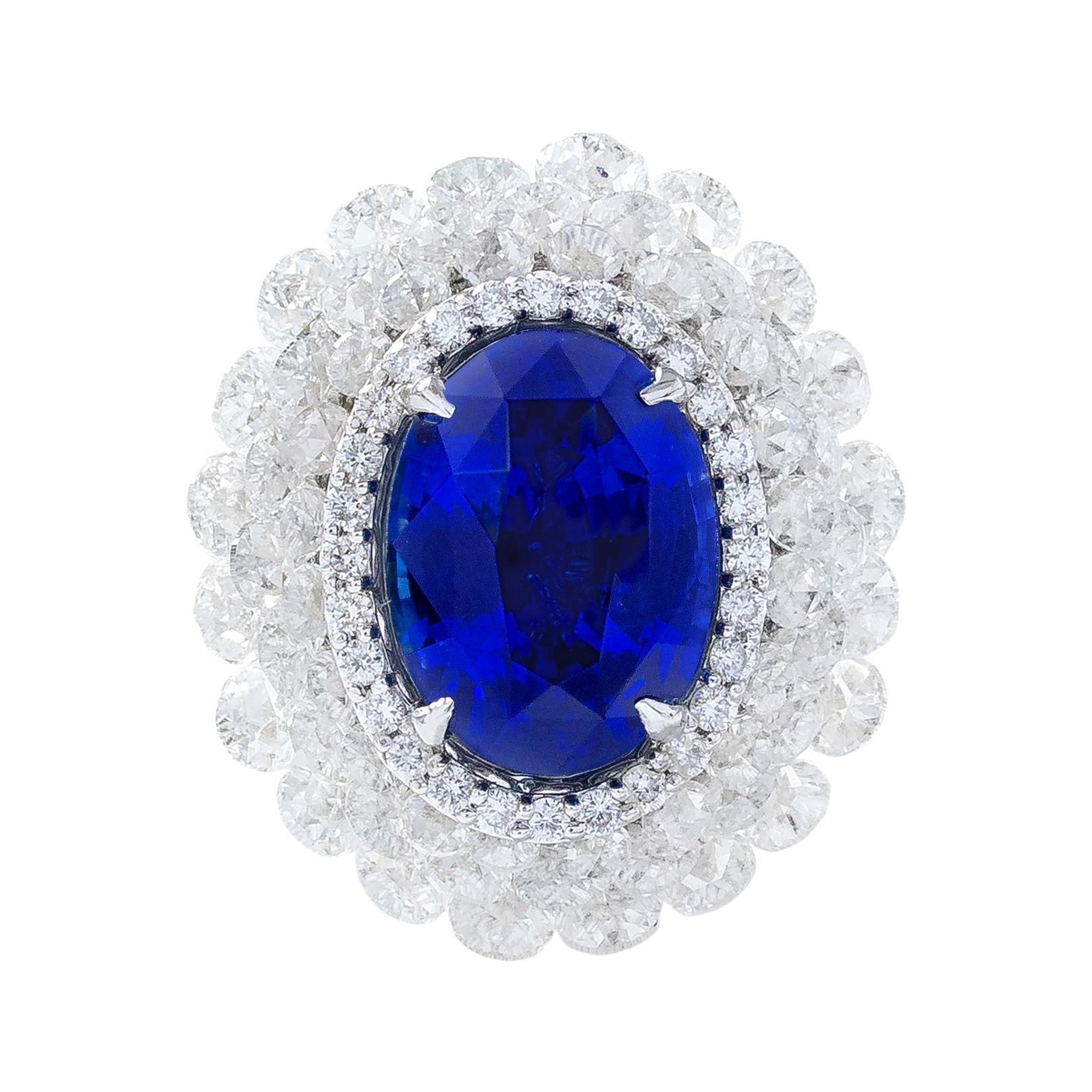 18 Karat White Gold 3.80 Carat Sapphire and Diamond Cocktail Ring For Sale