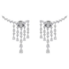 18 Karat White Gold 3.95 Carat Natural Diamond Ear Climber Chandelier Earrings