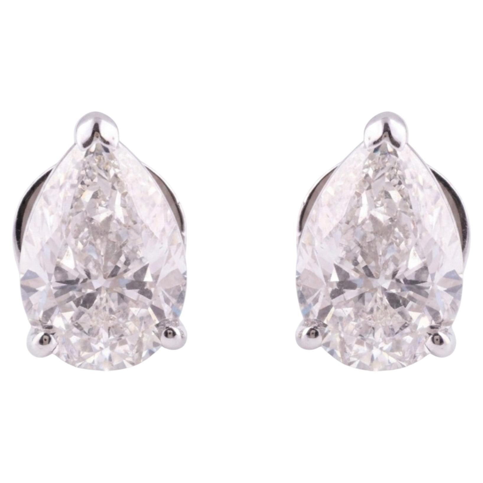 18 Karat White Gold 3.97 Carat SI/H Pear Diamond Solitaire Stud Earrings For Sale