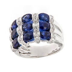 18 Karat White Gold 3.99 Cttw Blue Sapphire 0.42 Cttw Diamond Gold Ring