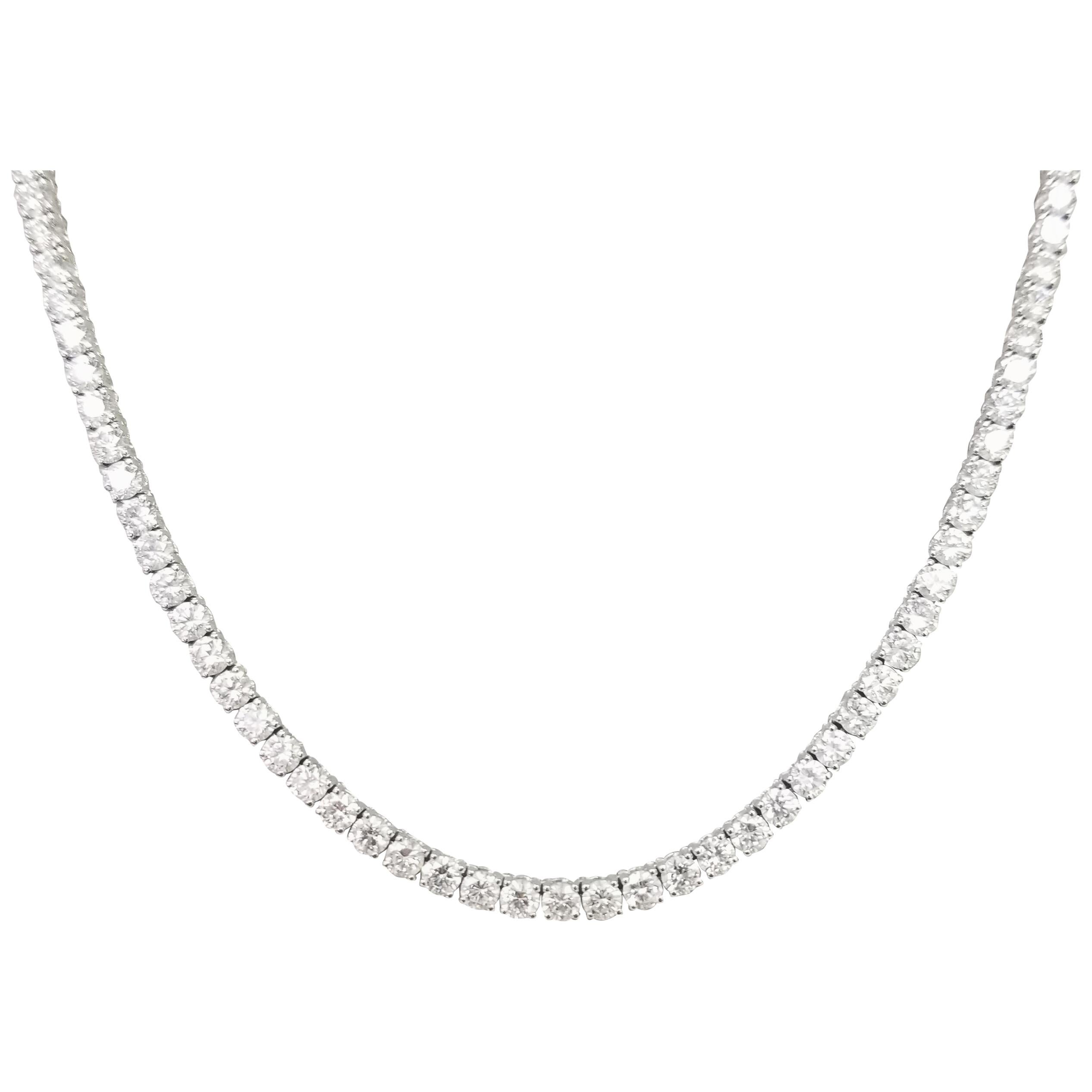 18 Karat White Gold 4 Prong Straight Diamond Necklace 16.34 Carat