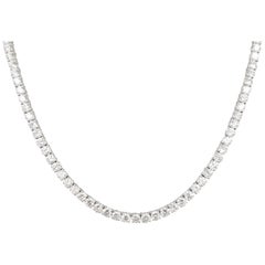 18 Karat White Gold 4 Prong Straight Diamond Necklace 16.34 Carat