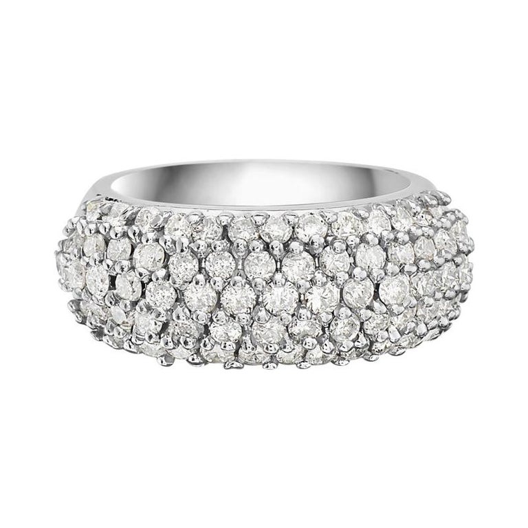 18 Karat White Gold 4-Row Round Diamond Ring For Sale at 1stdibs