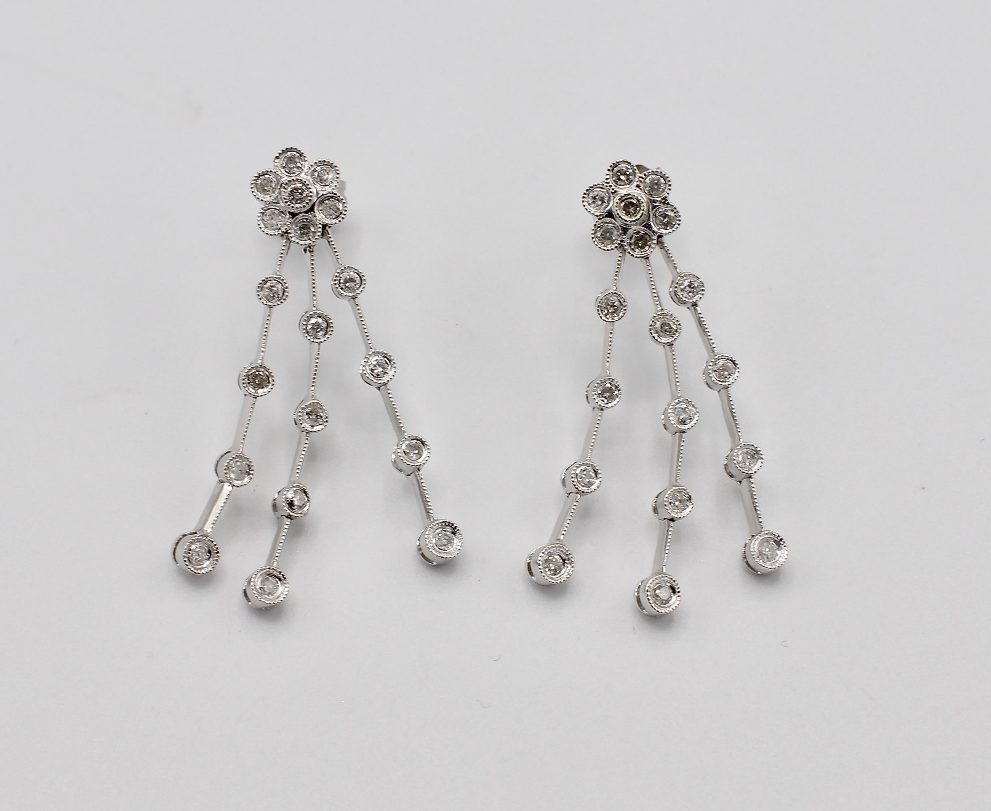 Modern 18 Karat White Gold .40 Carat Diamond Dangle Drop Earrings