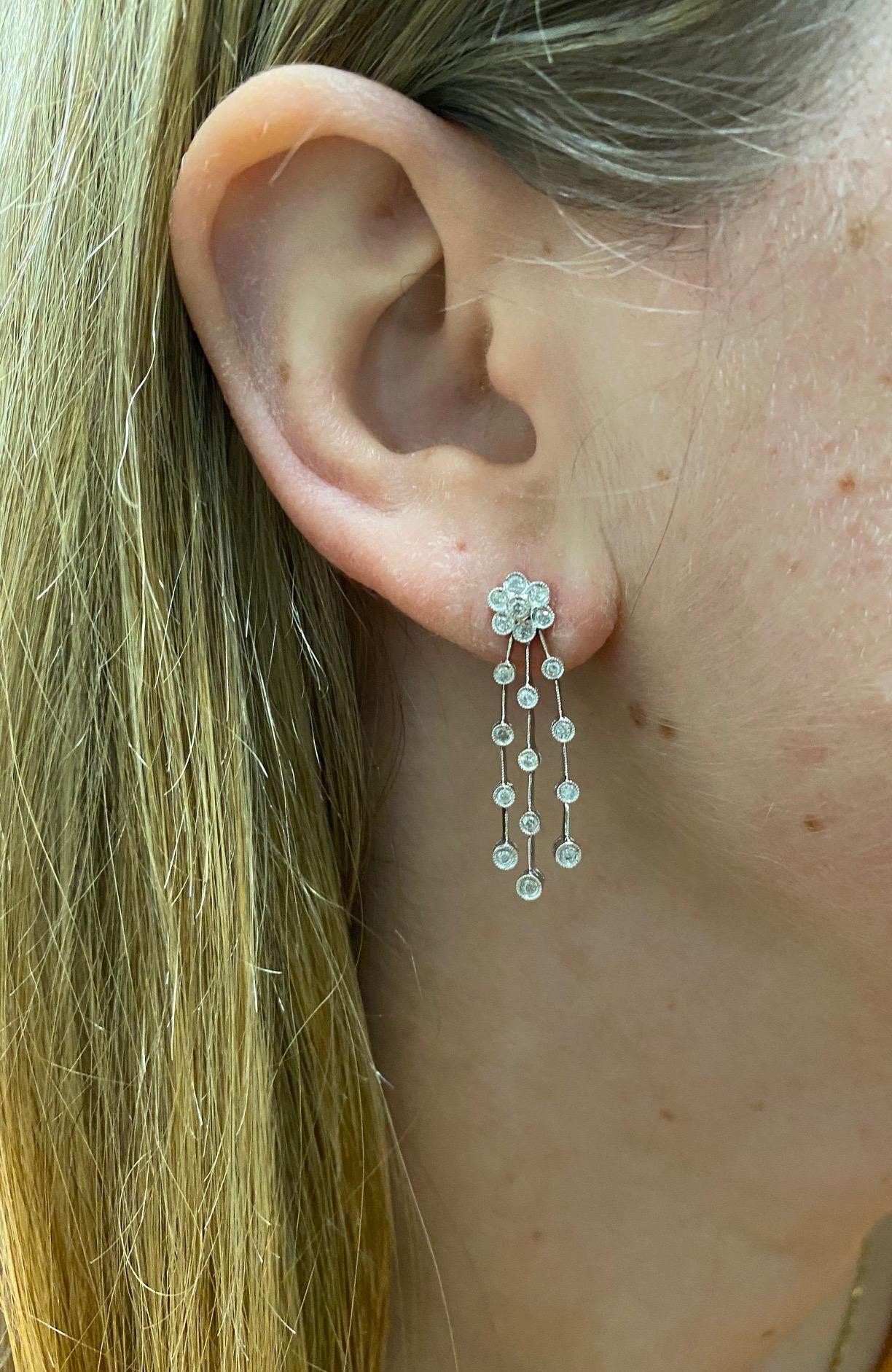 Women's 18 Karat White Gold .40 Carat Diamond Dangle Drop Earrings