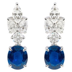 Pendientes de gota de oro blanco de 18 quilates con zafiro y diamantes de 4,05 quilates