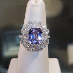 Bague en or blanc 18 carats avec diamant spinelle violette de 4,16 carats, sans chaleur