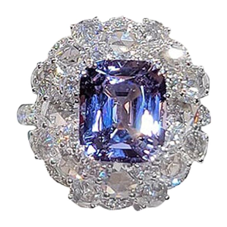 18 Karat White Gold 4.16 Carat No heat Violet Spinel Diamond Ring For Sale