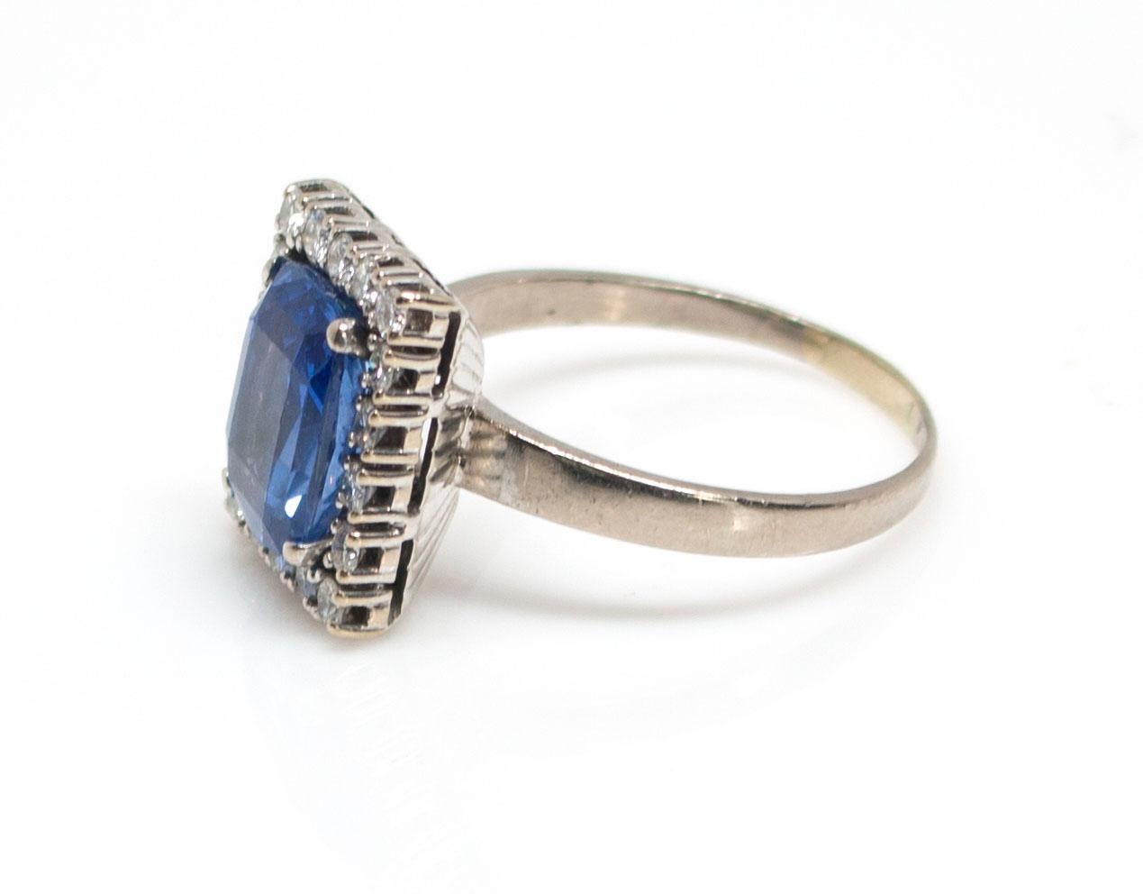Art Deco 18 Karat White Gold 4.35 Carat Sapphire 0.75 Carat Diamond Ring, EGL Certified For Sale