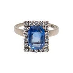 Antique 18 Karat White Gold 4.35 Carat Sapphire 0.75 Carat Diamond Ring, EGL Certified