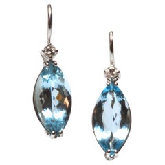 18 Karat White Gold 4.5 Carat Blue Marquise Aquamarine and Diamond Earrings