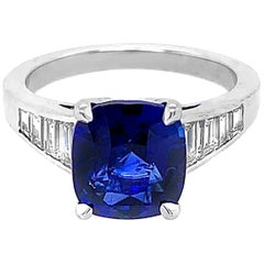 18 Karat White Gold 4.51 Carat Sapphire Cushion Shaped 0.53 Carat Diamond Ring