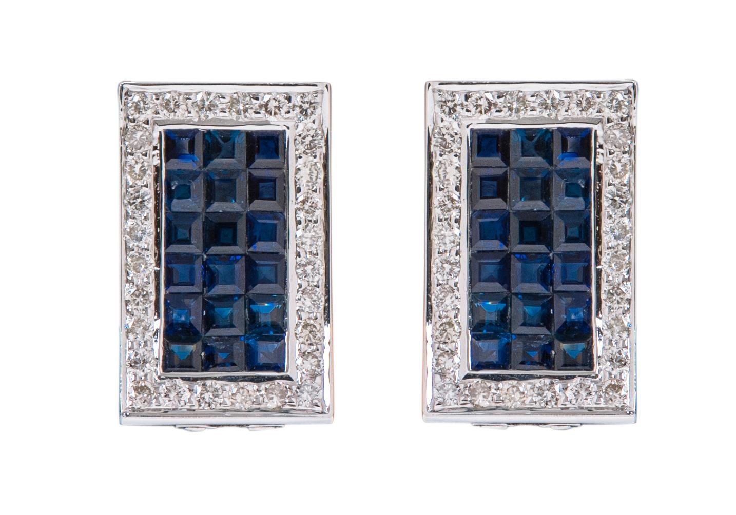 18 Karat White Gold 4.58 Carat Sapphire and Diamond Cluster Stud Earrings For Sale 1