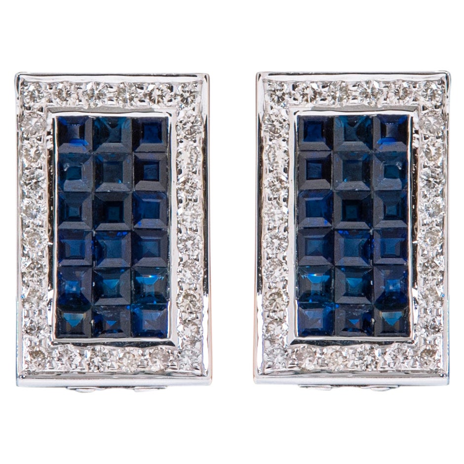 Pendientes de oro blanco de 18 quilates con zafiro y diamantes de 4,58 quilates en venta
