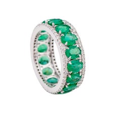 18 Karat White Gold 4.74 Carat Natural Emerald and Diamond Eternity Band Ring