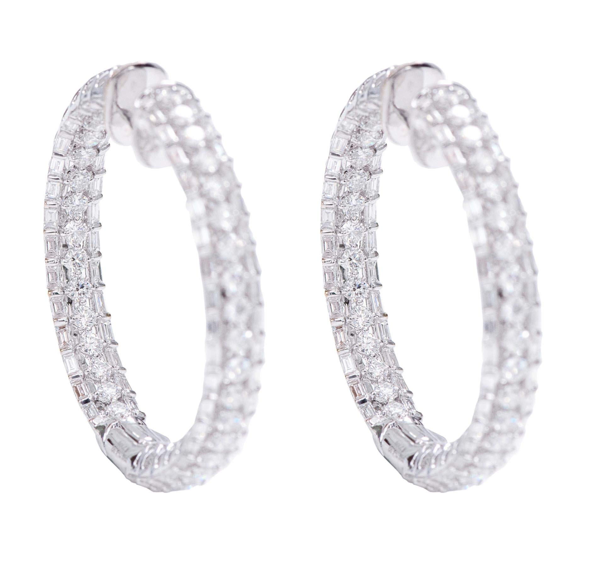 18 Karat White Gold 4.96 Carats Diamond Hoop Earrings For Sale 1