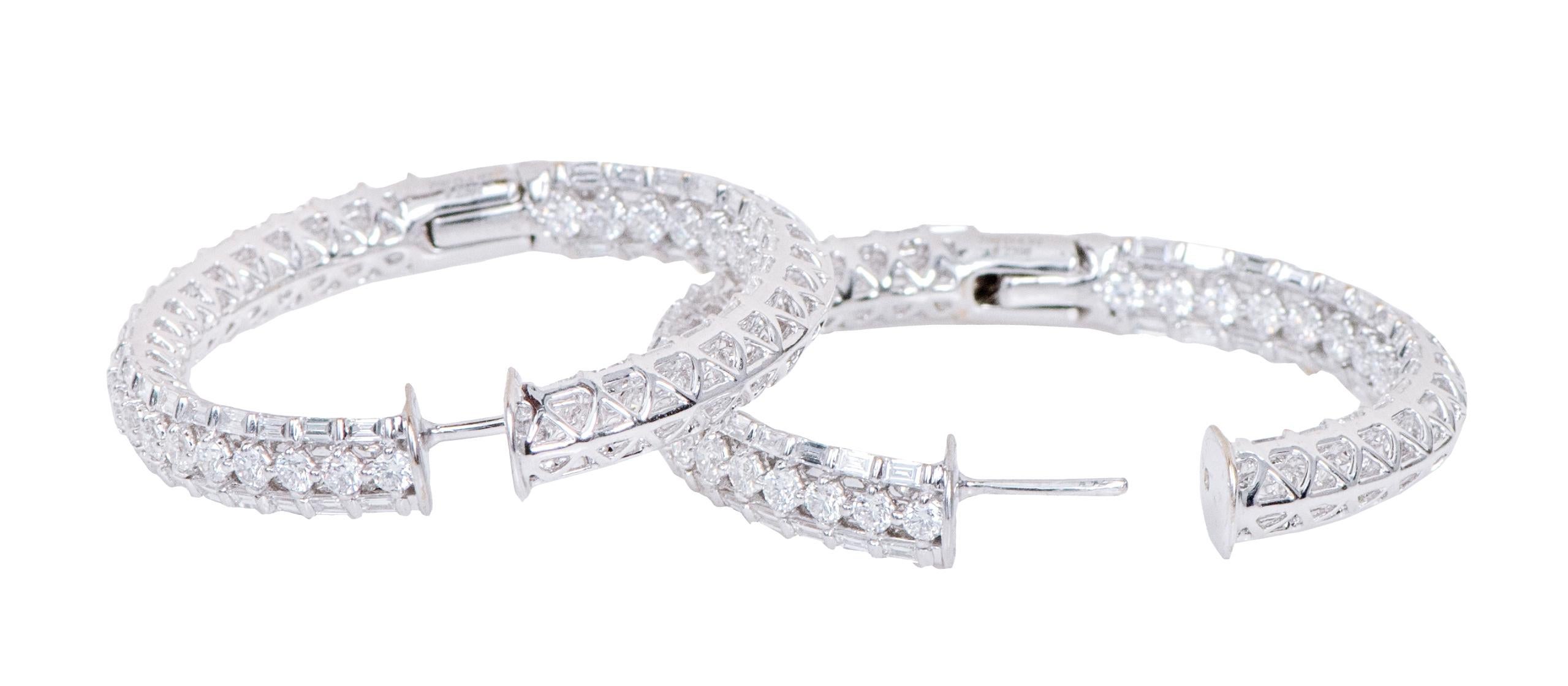 18 Karat White Gold 4.96 Carats Diamond Hoop Earrings For Sale 3