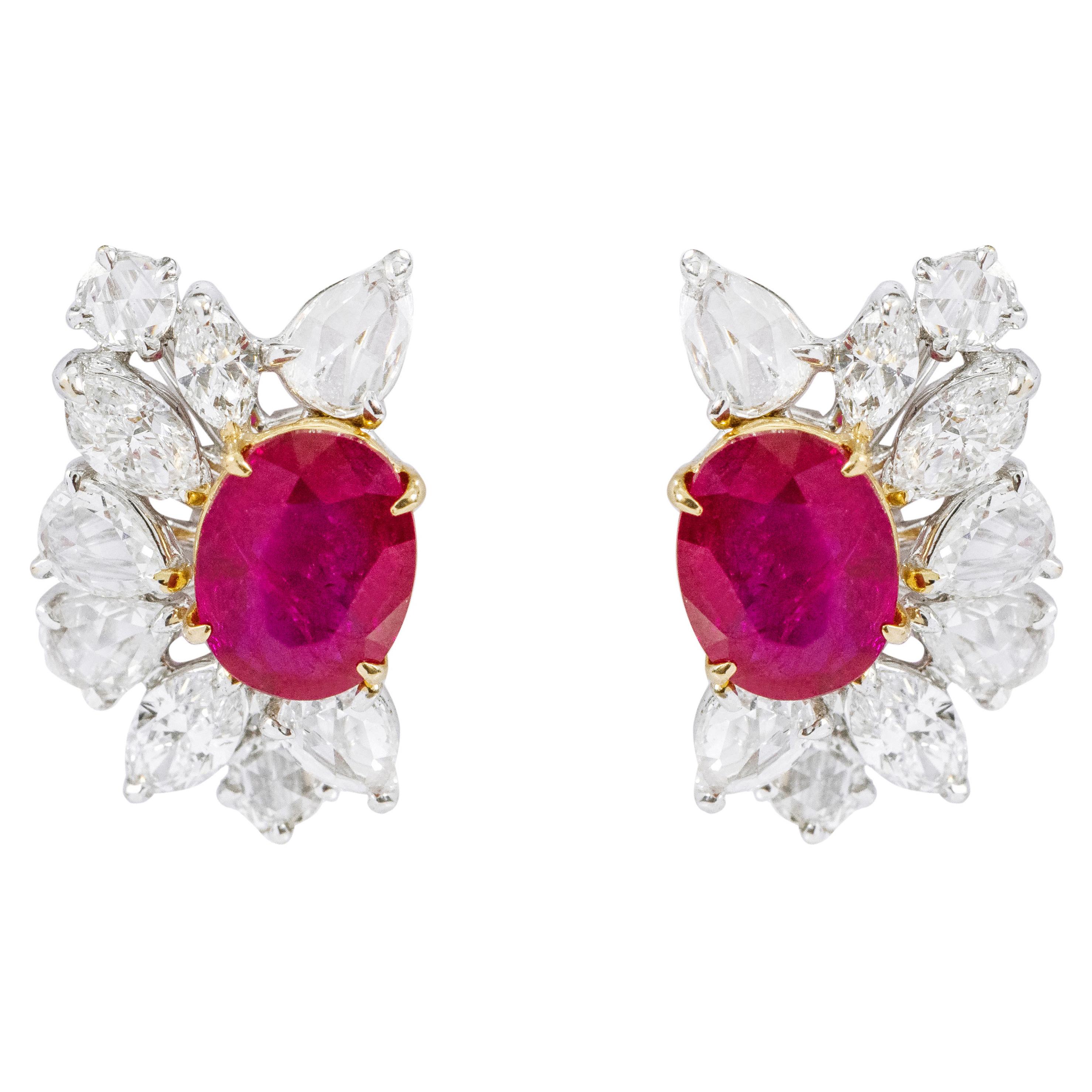 18 Karat White Gold 4.96 Carats Ruby and Diamond Statement Stud Earrings For Sale