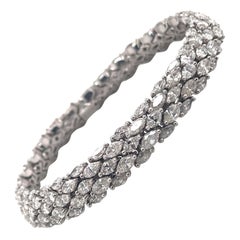 18 Karat White Gold 5 Row Marquise Diamond Bracelet 15.50 Carats