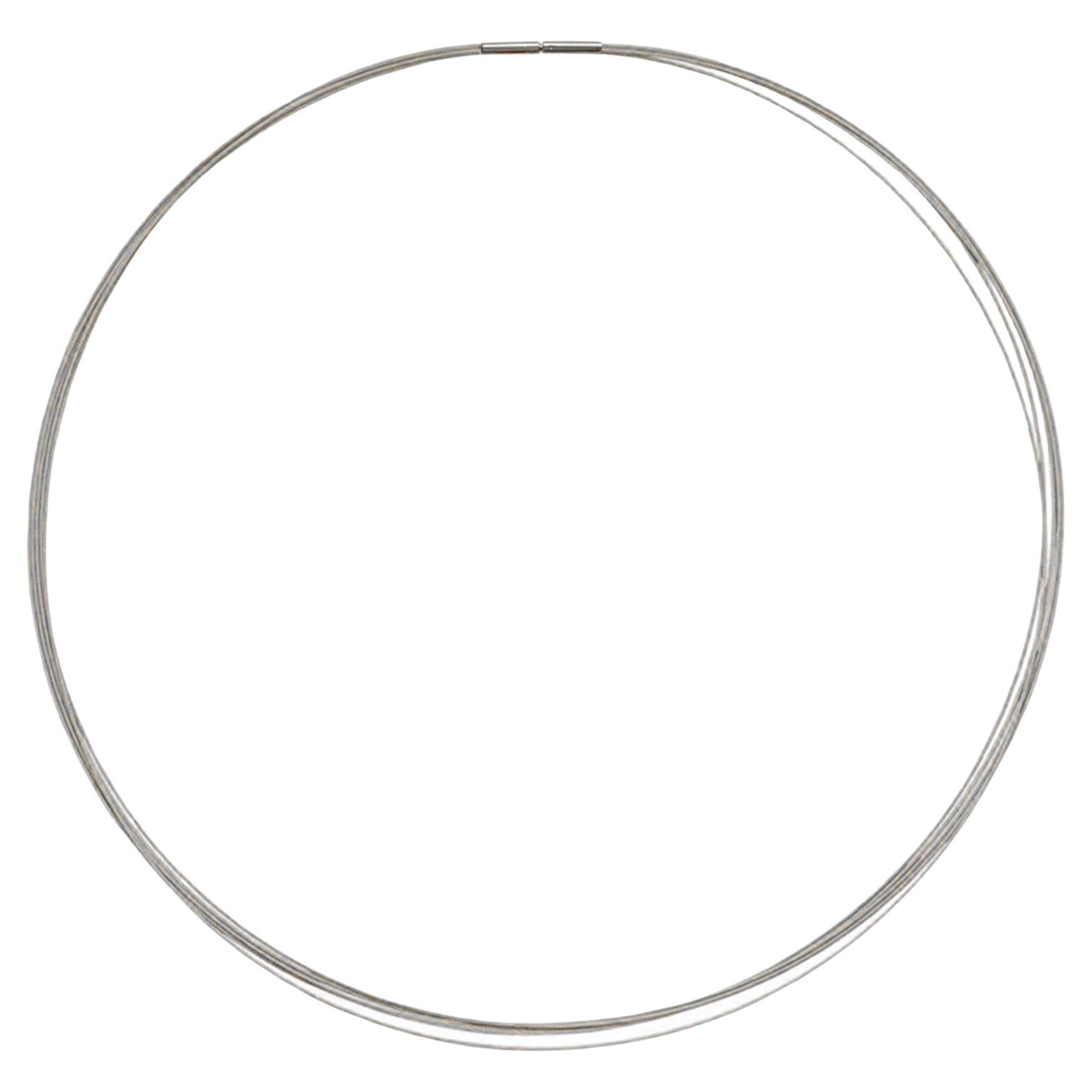 18 Karat White Gold 5 Strands Wire Cable Contemporary Necklace 16 inches Long For Sale