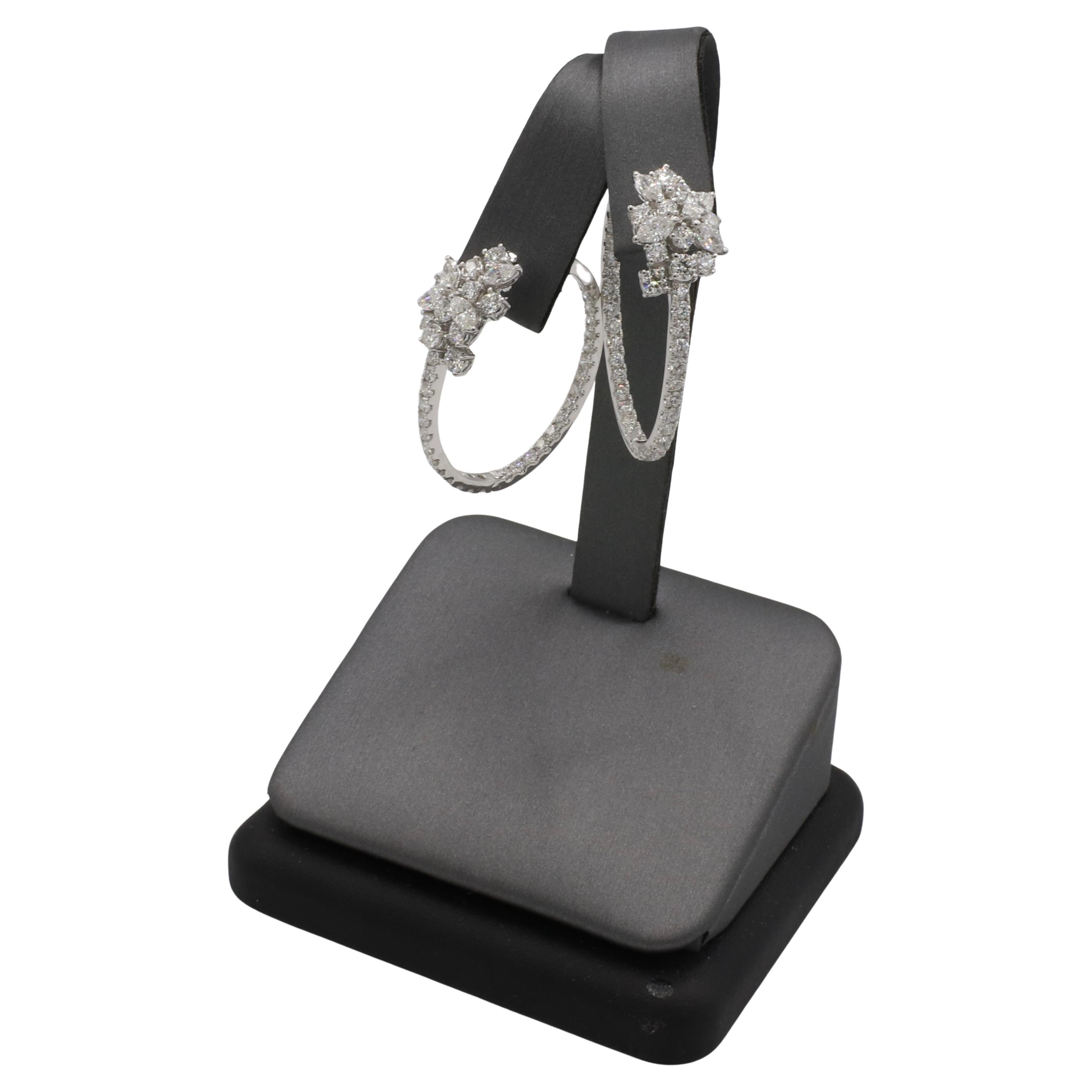 18 Karat White Gold 5.00 Carat Natural Round & Marquise Diamond Cluster Hoop Earrings 
Metal: 18k white gold
Weight: 12.2 grams
Diamonds: Approx. 5.00 CTW G-H VS SI round and marquise natural diamonds
Length: 35mm
Diameter: 25mm
Width:2 -
