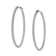 18 Karat White Gold 5.04 Cttw Diamond Inside Outside Hoop Earrings