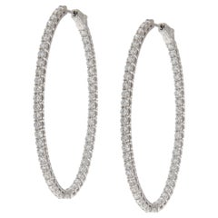 18 Karat White Gold 5.04 Cttw Diamond Inside Outside Hoop Earrings