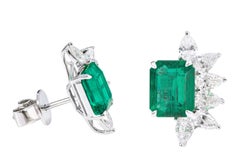 18 Karat White Gold 5.07 Carat Natural Emerald and Diamond Stud Earrings