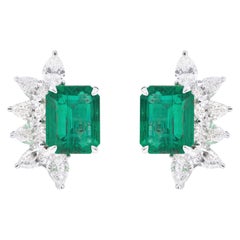 18 Karat White Gold 5.07 Carat Natural Emerald and Diamond Stud Earrings