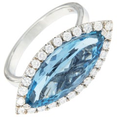 18 Karat White Gold 5.09 Carat Aquamarine Diamond Ring by William Rosenberg