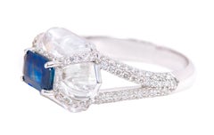 18 Karat White Gold 5.13 Carat Diamond, Sapphire, and Crystal Fashion Ring