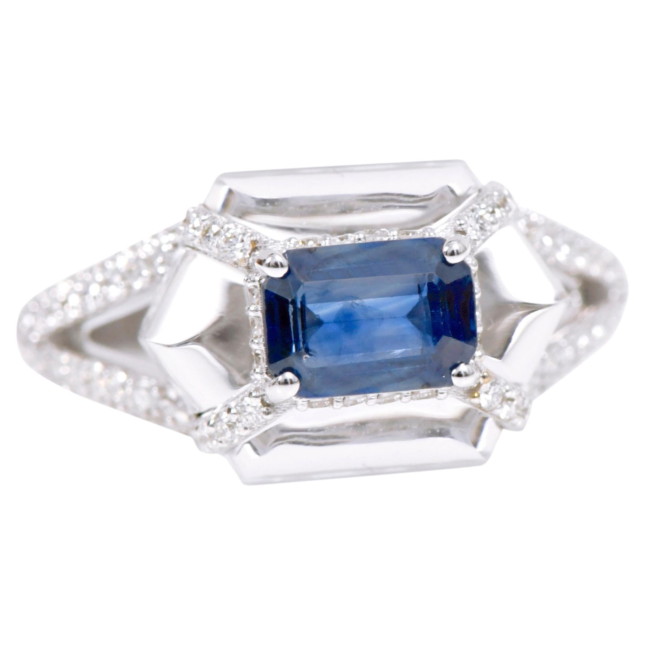 18 Karat White Gold 5.13 Carat Diamond, Sapphire, and Crystal Fashion Ring For Sale