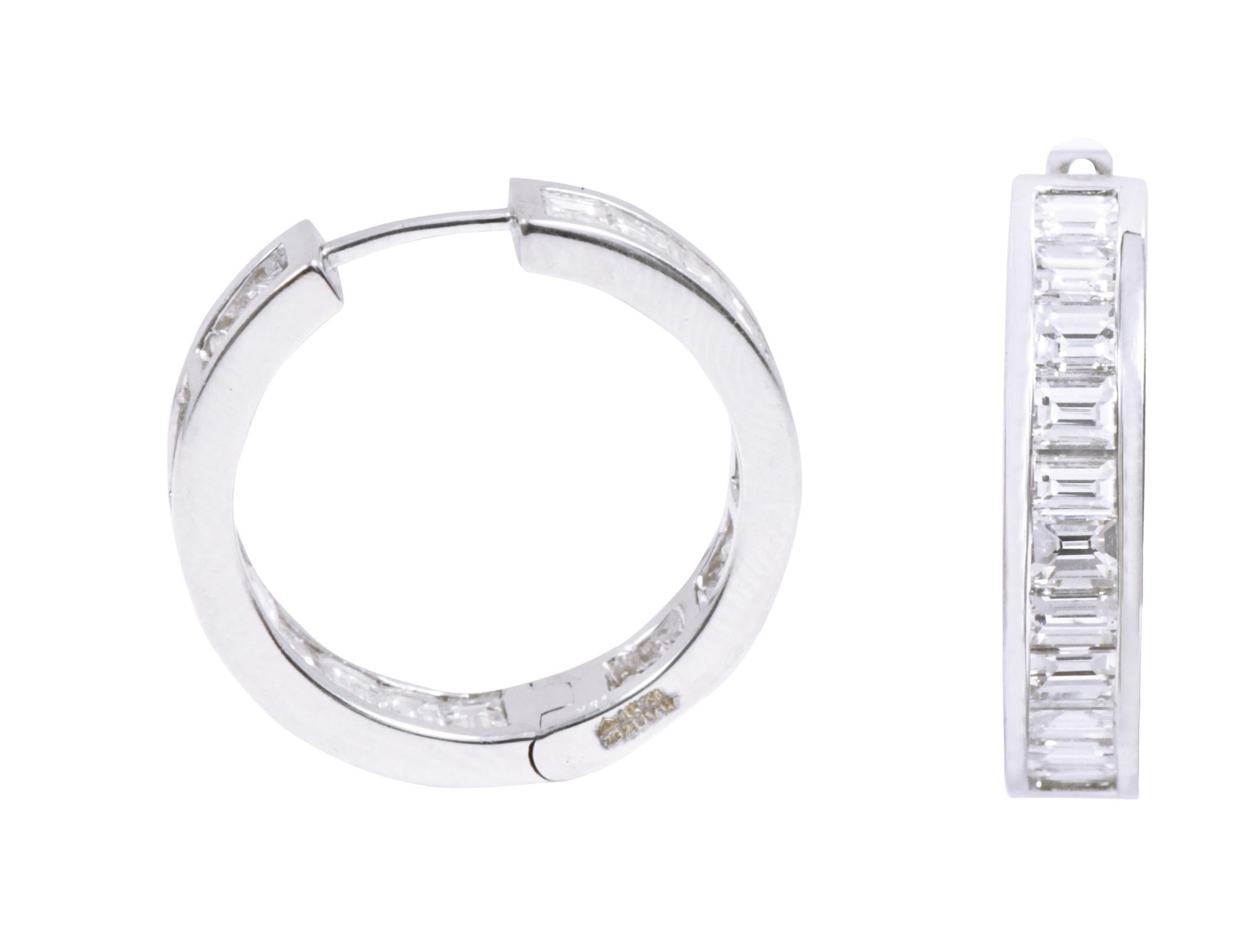 Contemporary 18 Karat White Gold 5.14 Carat Diamond Hoop Earrings in Bezel Setting For Sale