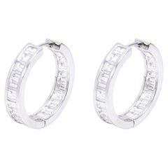 18 Karat White Gold 5.14 Carat Diamond Hoop Earrings in Bezel Setting