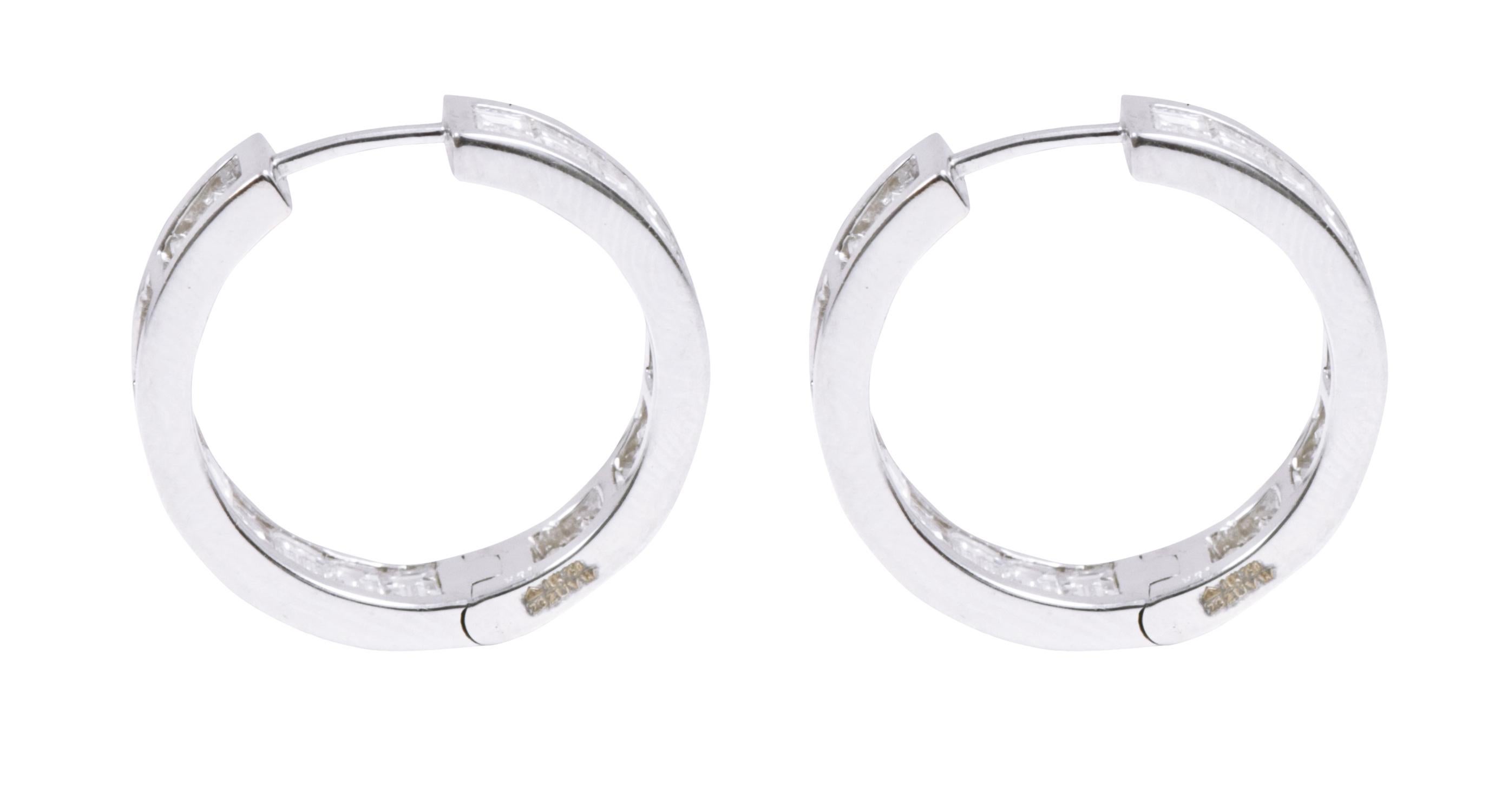 18 Karat White Gold 5.14 Carat Diamond Hoop Earrings in Bezel Setting For Sale 1