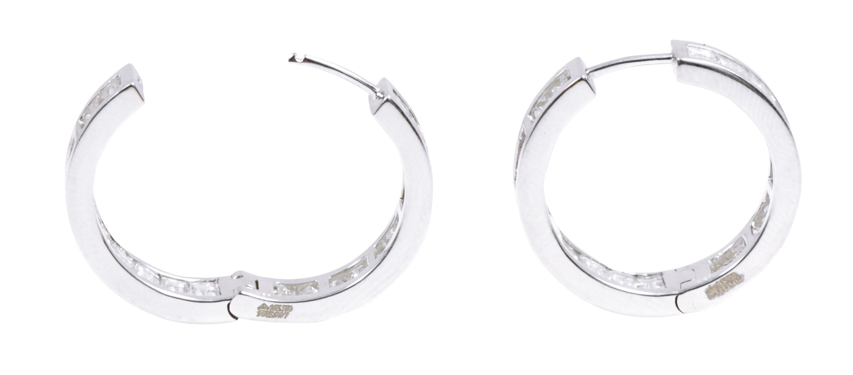 18 Karat White Gold 5.14 Carat Diamond Hoop Earrings in Bezel Setting For Sale 2