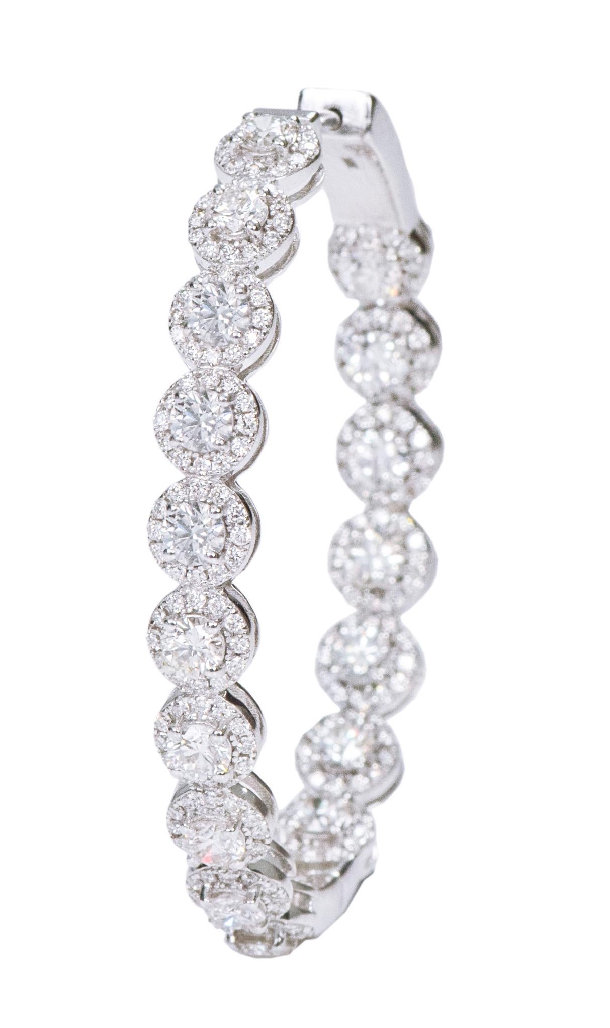 18 Karat White Gold 5.17 Carat Brilliant-Cut Diamond Cluster Hoop Earrings For Sale 4