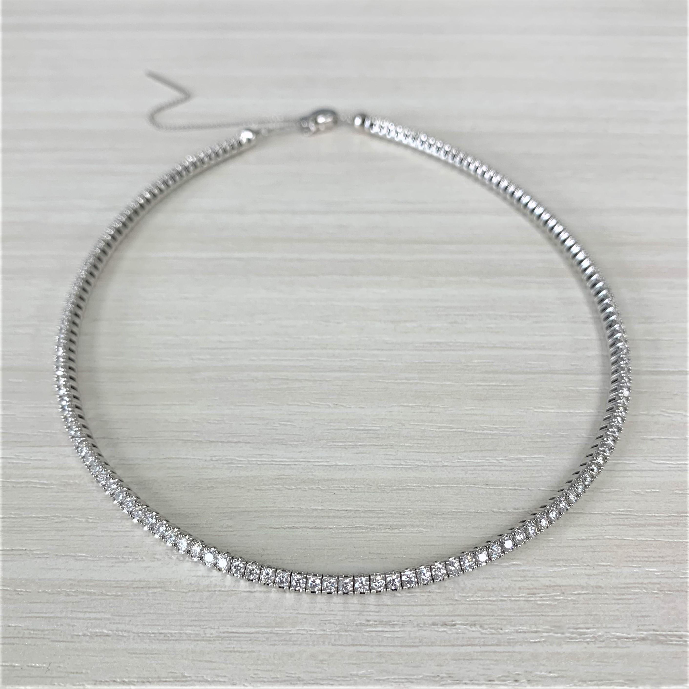 Round Cut 18 Karat White Gold 5.28 Carat Diamond Choker Necklace For Sale