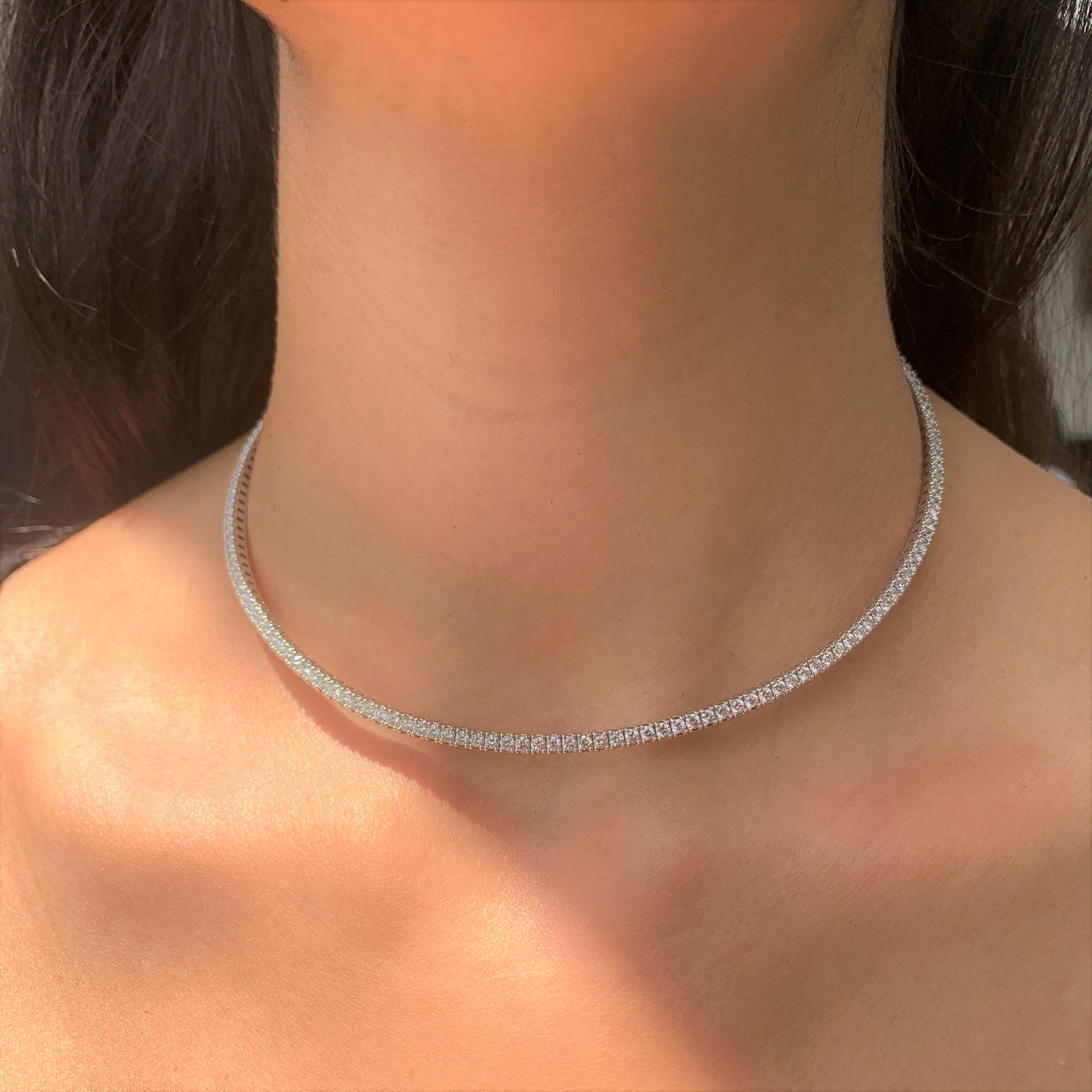 Women's 18 Karat White Gold 5.28 Carat Diamond Choker Necklace For Sale